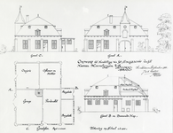 107657 Plattegrond en opstanden van drie gevels van het te restaureren stalgebouw van het kasteel Moersbergen ...